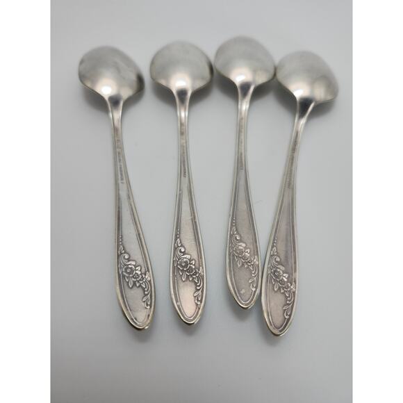 Vtg Lot 4 Oneida Tudor Plate Queen Bess II 6in Teaspoons 1946 Floral Silverplate - Picture 8 of 8